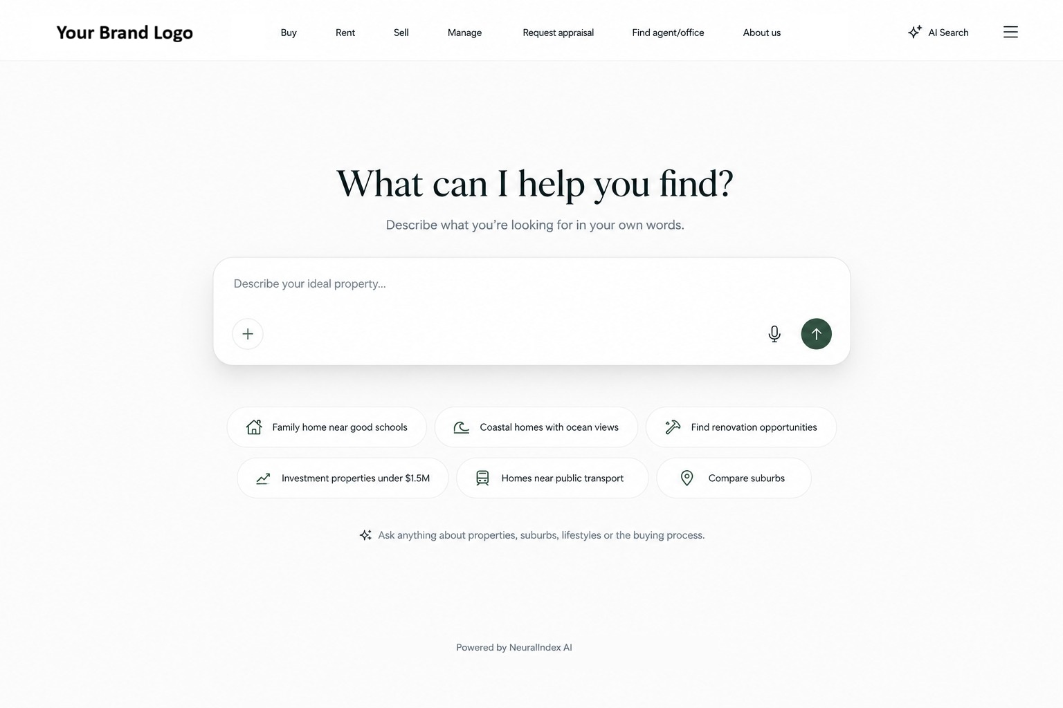 NeuralIndex AI property search interface