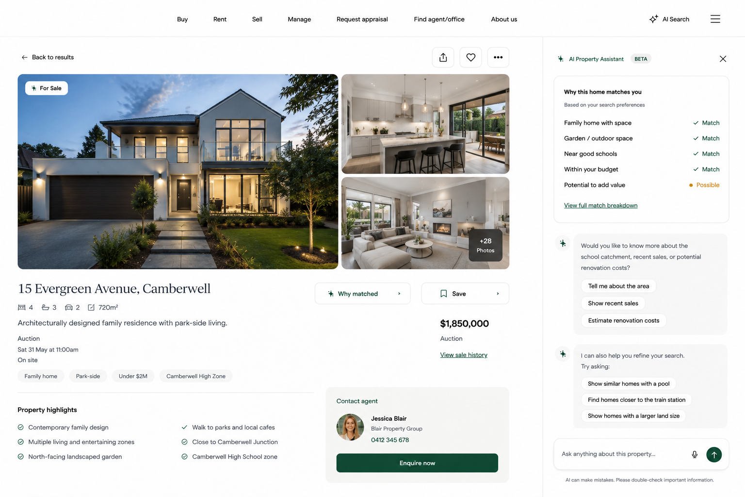 NeuralIndex AI guidance on a property detail page